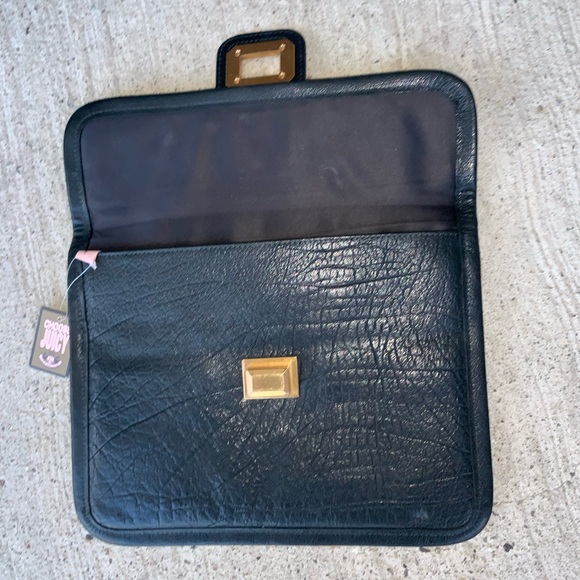 Vintage Y2K JUICY COUTURE Leather Steel Grey Flat Large Clutch Bag BRAND NEW - Picture 5 of 16